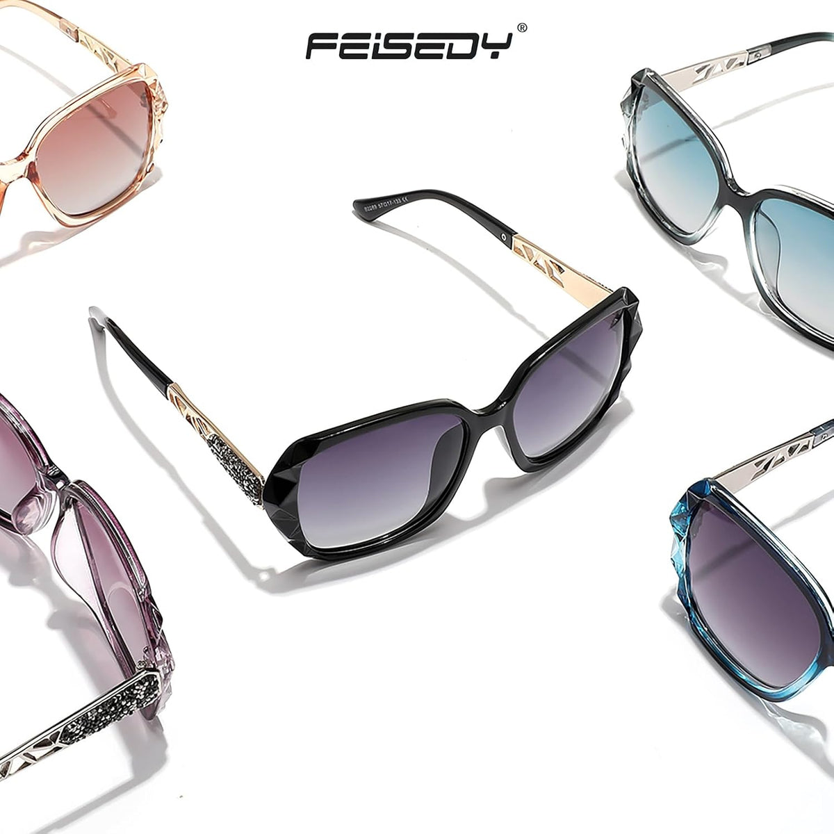 商品图片 6 | B079GT4RXH | FEISEDY Polarized Women Square Sunglasses Sparkling Composite Shiny Frame B2289