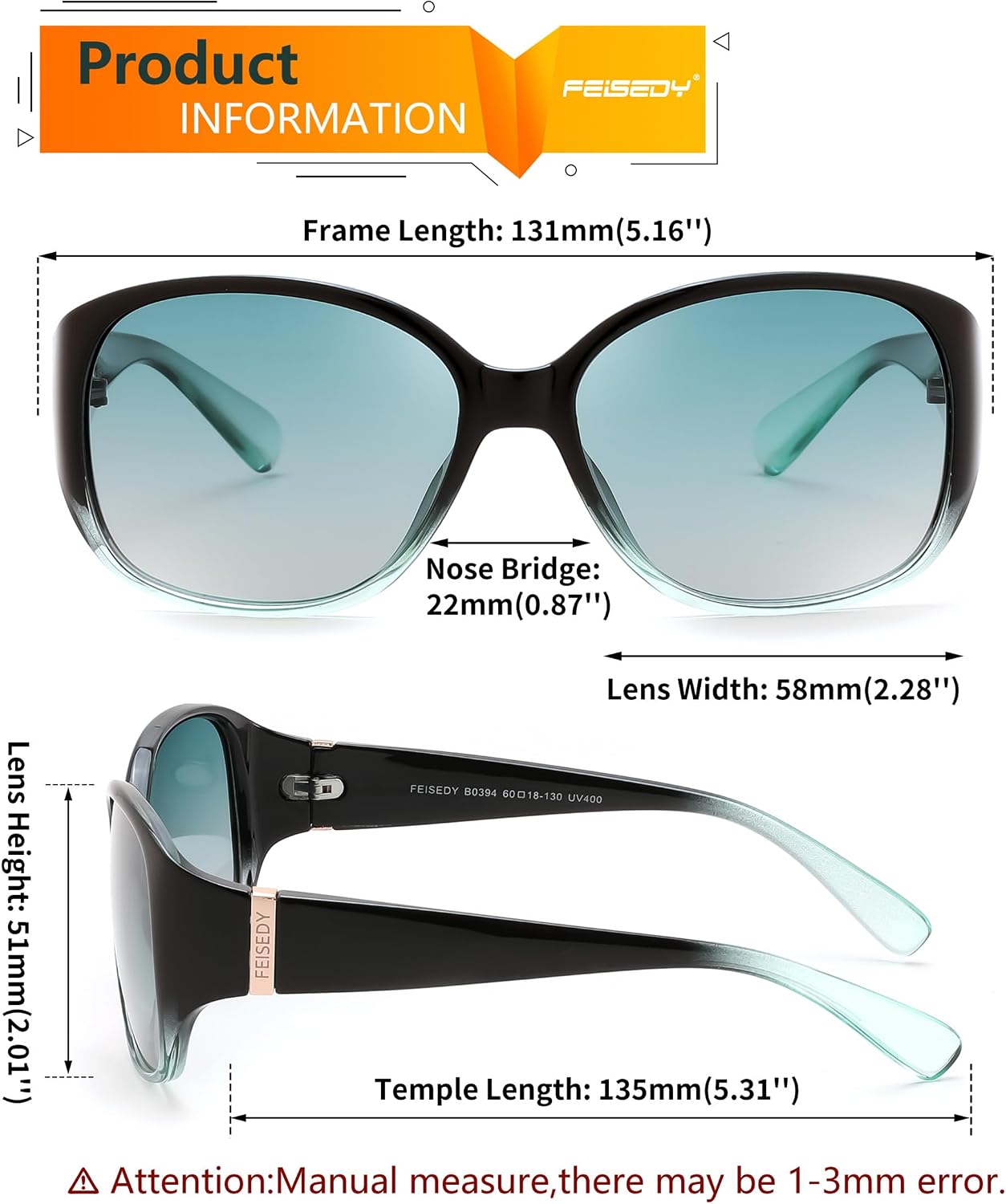 商品图片 42 | B0H4R52F3D | FEISEDY Women's Polarized Sunglasses Wrap Around Vintage Fashion Sunnies UV400 Protection B0394