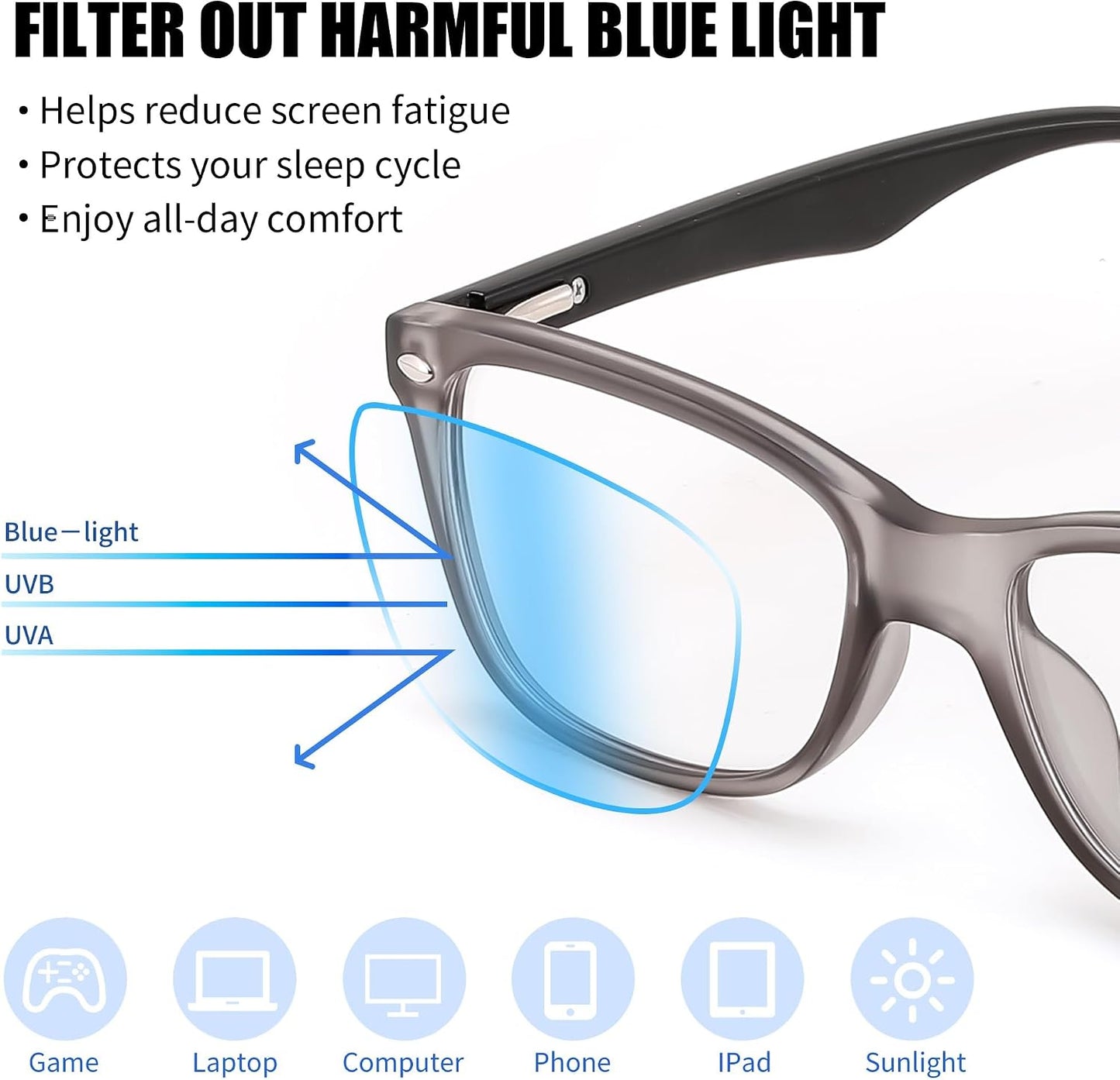 商品图片 28 | B0GKNCMTFX | FEISEDY Blue Light Blocking Photochromic Glasses UV400 Protection B1264