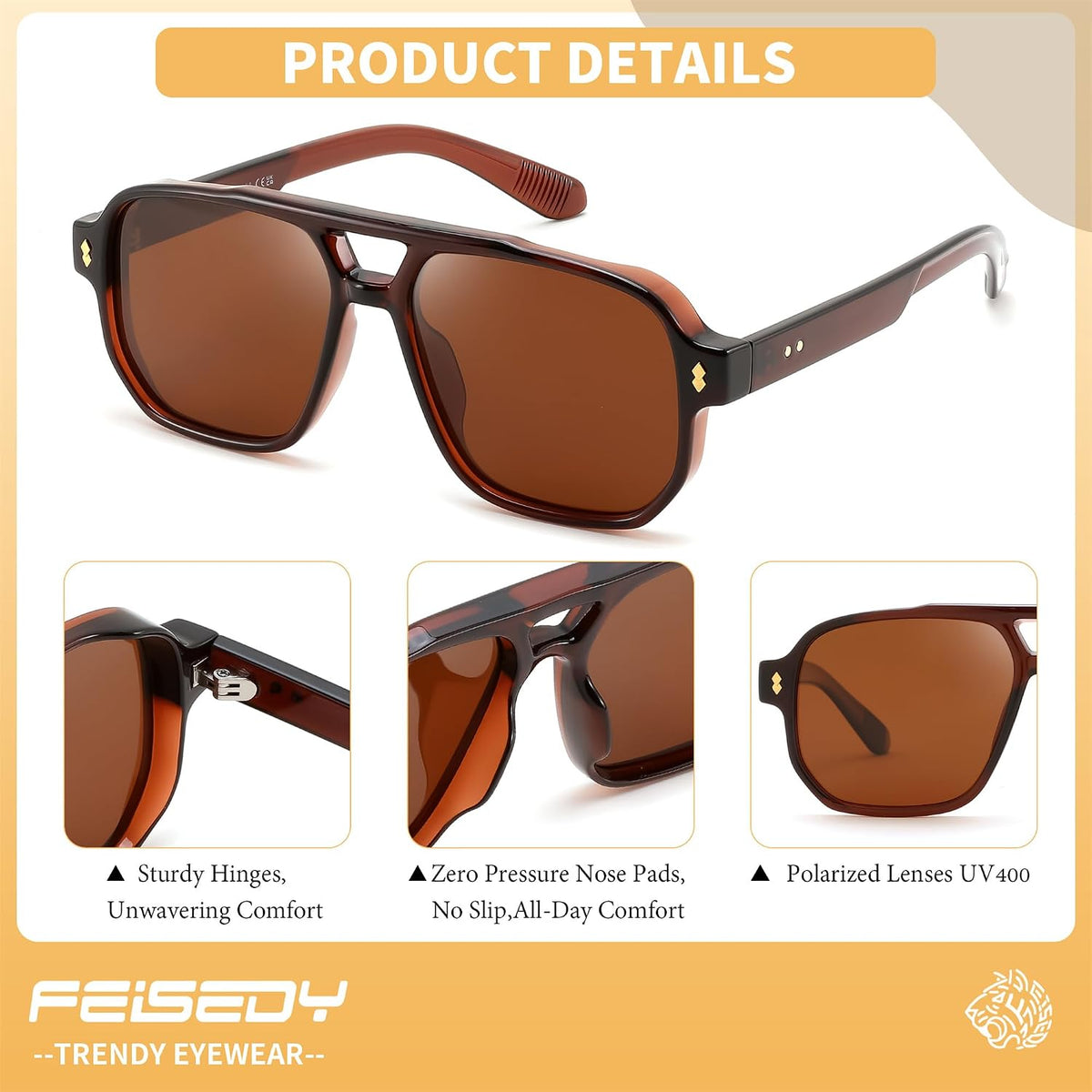 ÉÌƷͼƬ 26 | B0H79Y4V6B | FEISEDY Retro Aviator Square Polarized Sunglasses Women Men Trendy B0444