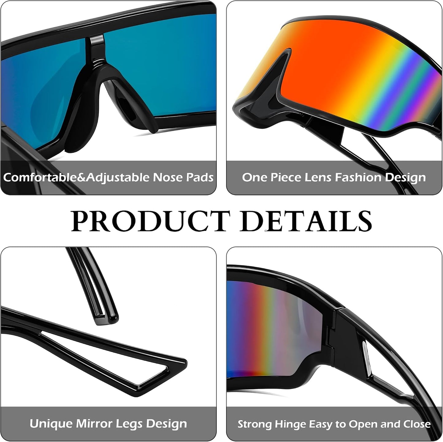 商品图片 31 | B0D3PKKSD9 | FEISEDY Trendy Futuristic Wrap Sunglasses Flat Top Mirrored One Piece Lens Reflective Sun Glasses for Women Men B0161