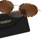 Leopard Frame + Tea Lens / 52 Millimeters | B0GX9GN6DH | FEISEDY Polarized Oval Metal Sunglasses for Women Men Classic Retro B0439