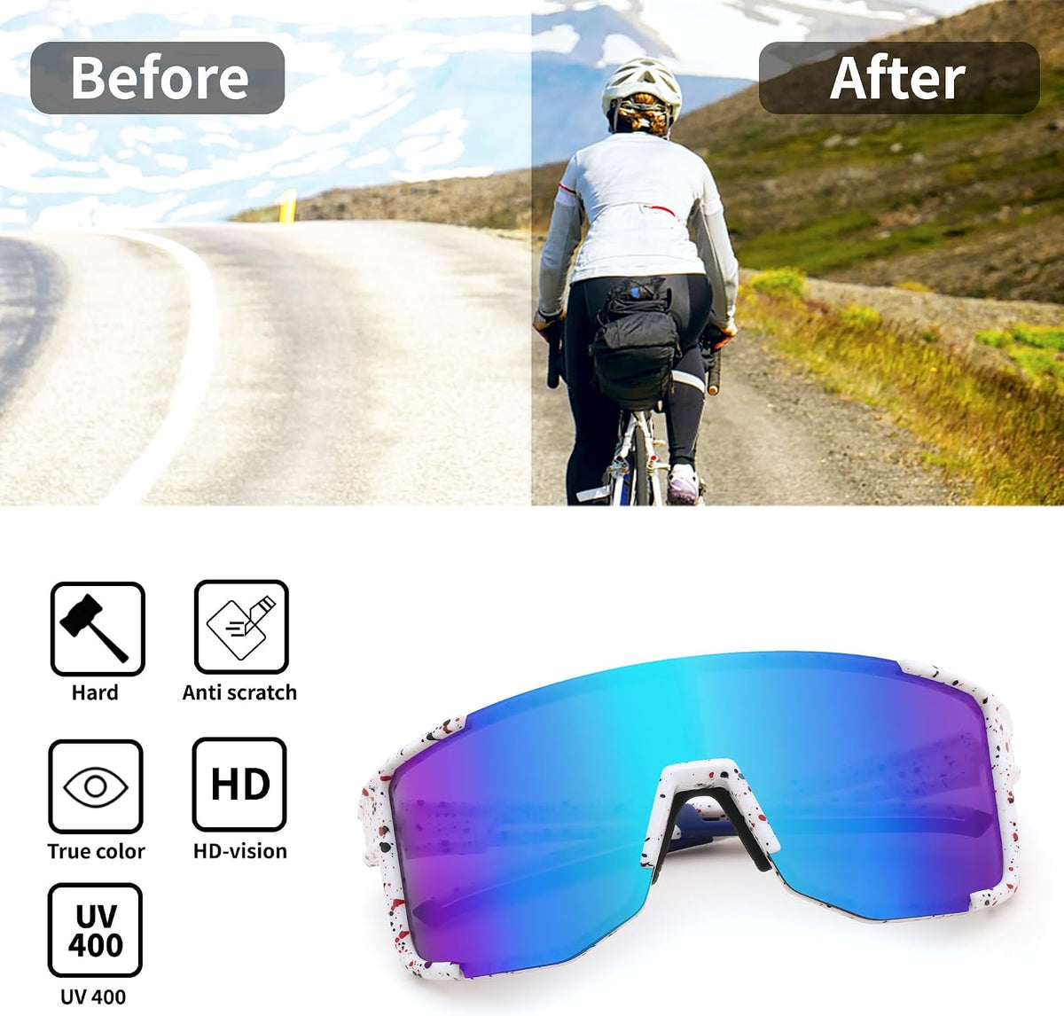 ÉÌƷͼƬ 5 | B0DK3GLVV6 | FEISEDY Cycling Glasses Sports Sunglasses for Men Women, Lightweight TR90 Frame UV400 MTB Running Fishing Baseball B0224