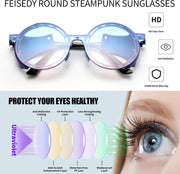 ÉÌƷͼƬ 5 | B0CZDVFVSJ | FEISEDY Retro Round Steampunk Sunglasses Women Men Vintage Eyewear Metal Frame Leatherwear B0140