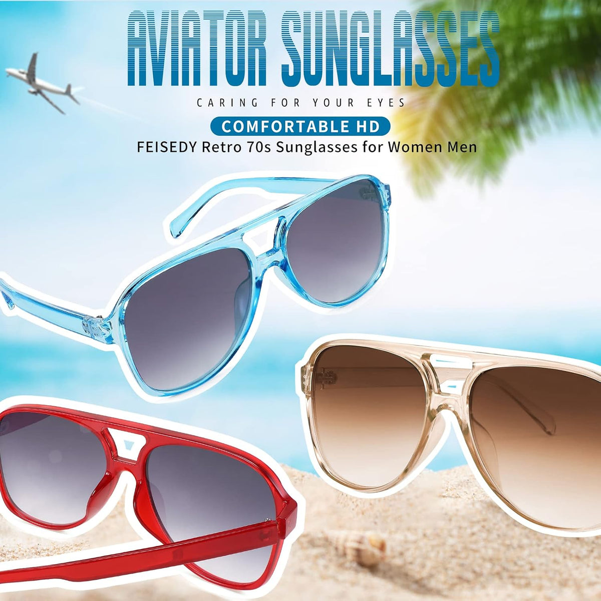 ÉÌƷͼƬ 138 | B0CB543WBD | FEISEDY Vintage Retro 70s Plastic Aviator Sunglasses Women Men Classic Large Squared Frame B2751