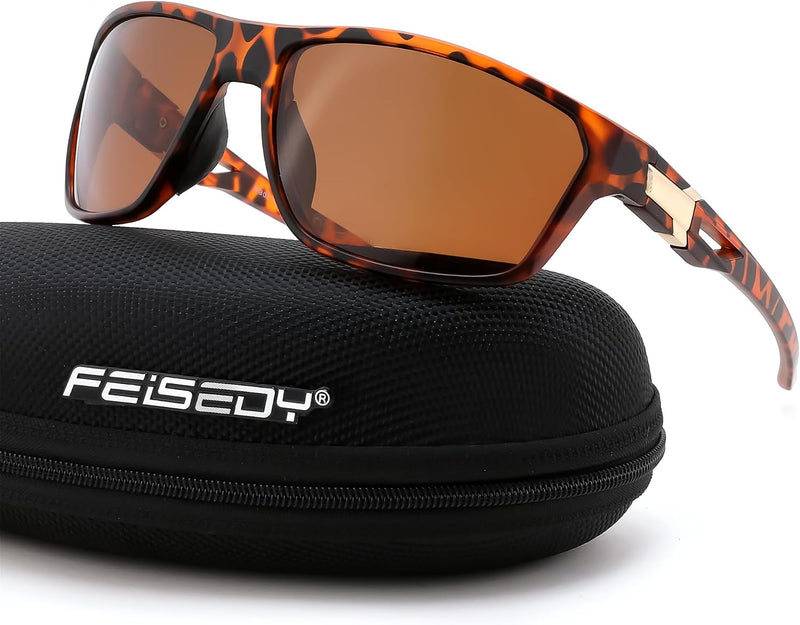 Leopard + Tea Lens / Medium | B0GZTNR5BZ | FEISEDY Sport Sunglasses Polarized UV400 Protection for Men Women B1389