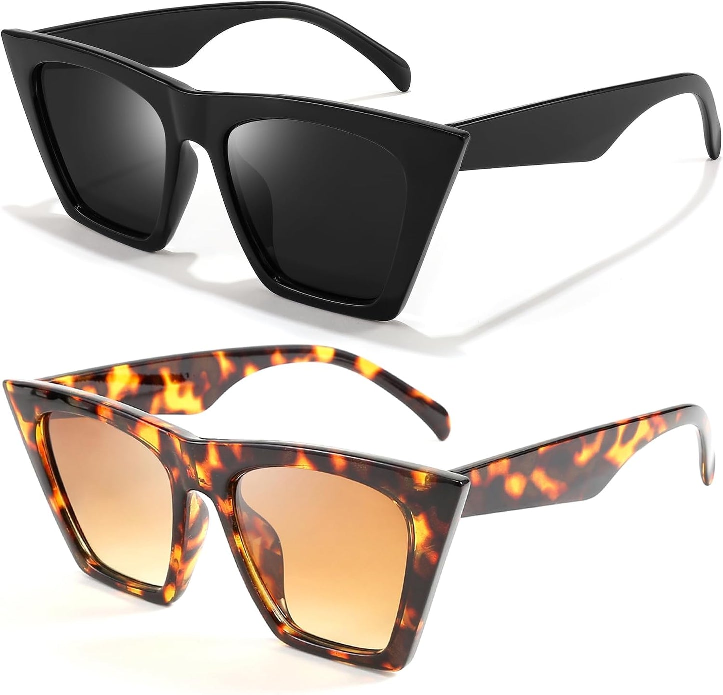 Black + Leopard / 52 Millimeters | B099ZSYKYJ | FEISEDY Vintage Square Cat Eye Sunglasses Women Trendy Cateye Sunglasses B2473