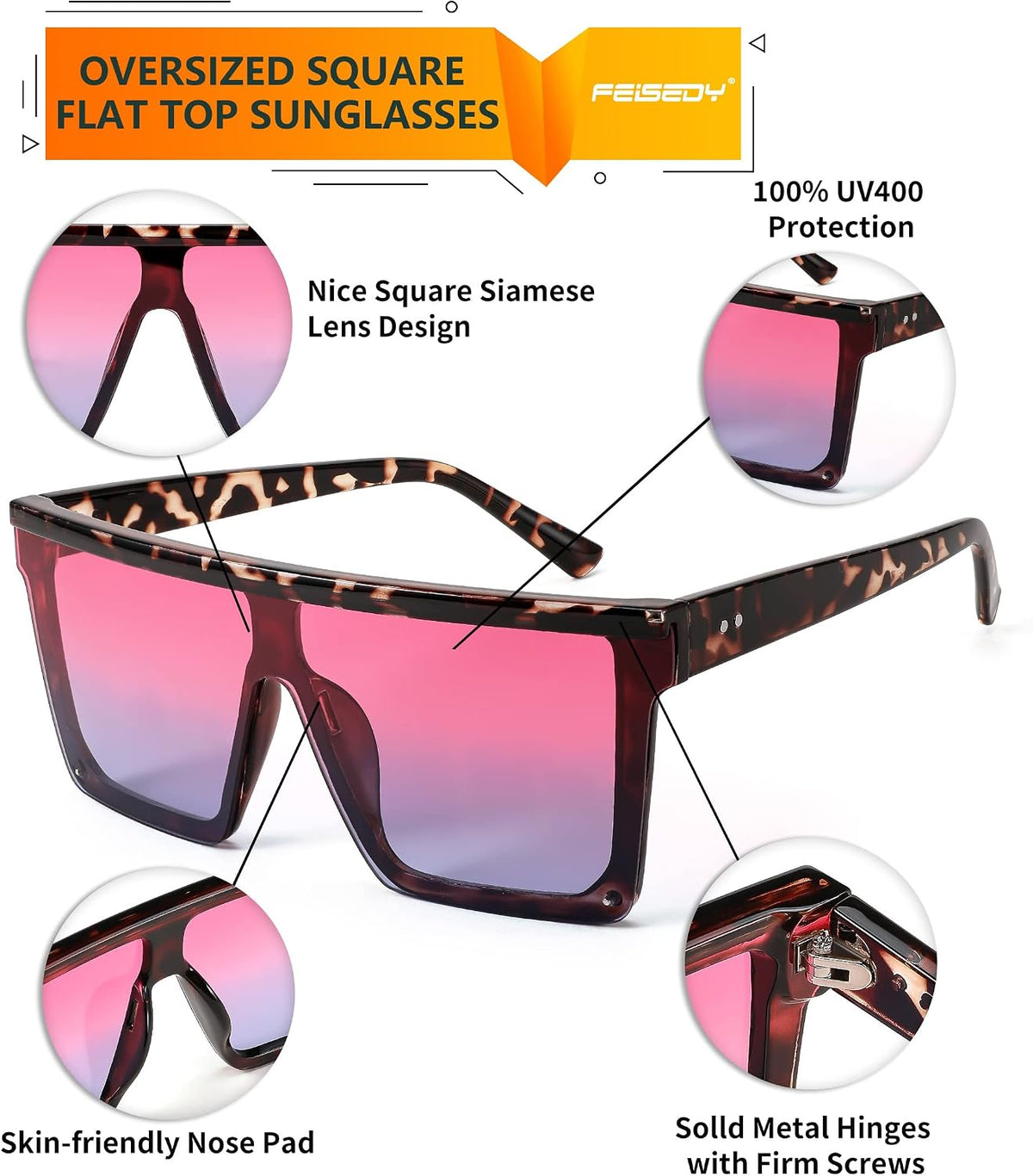 ÉÌƷͼƬ 102 | B09H6XXSDN | FEISEDY Oversized Sunglasses Mens Womens Flat Top Square Trendy Visor Shades UV400 B2470