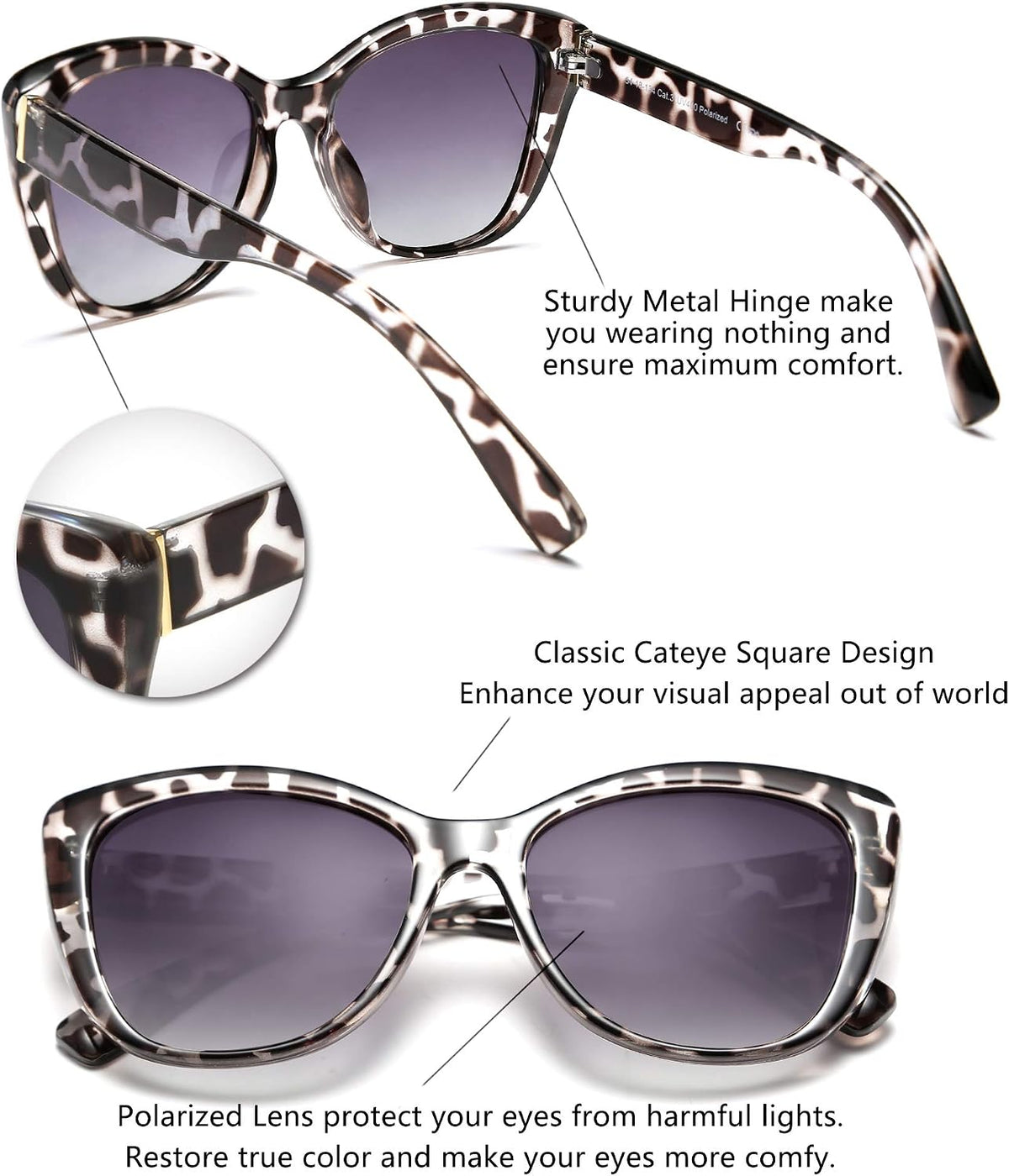 ÉÌƷͼƬ 63 | B07M9V125F | FEISEDY Polarized Vintage Sunglasses American Womens Square Jackie O Cat Eye Sunglasses B2451