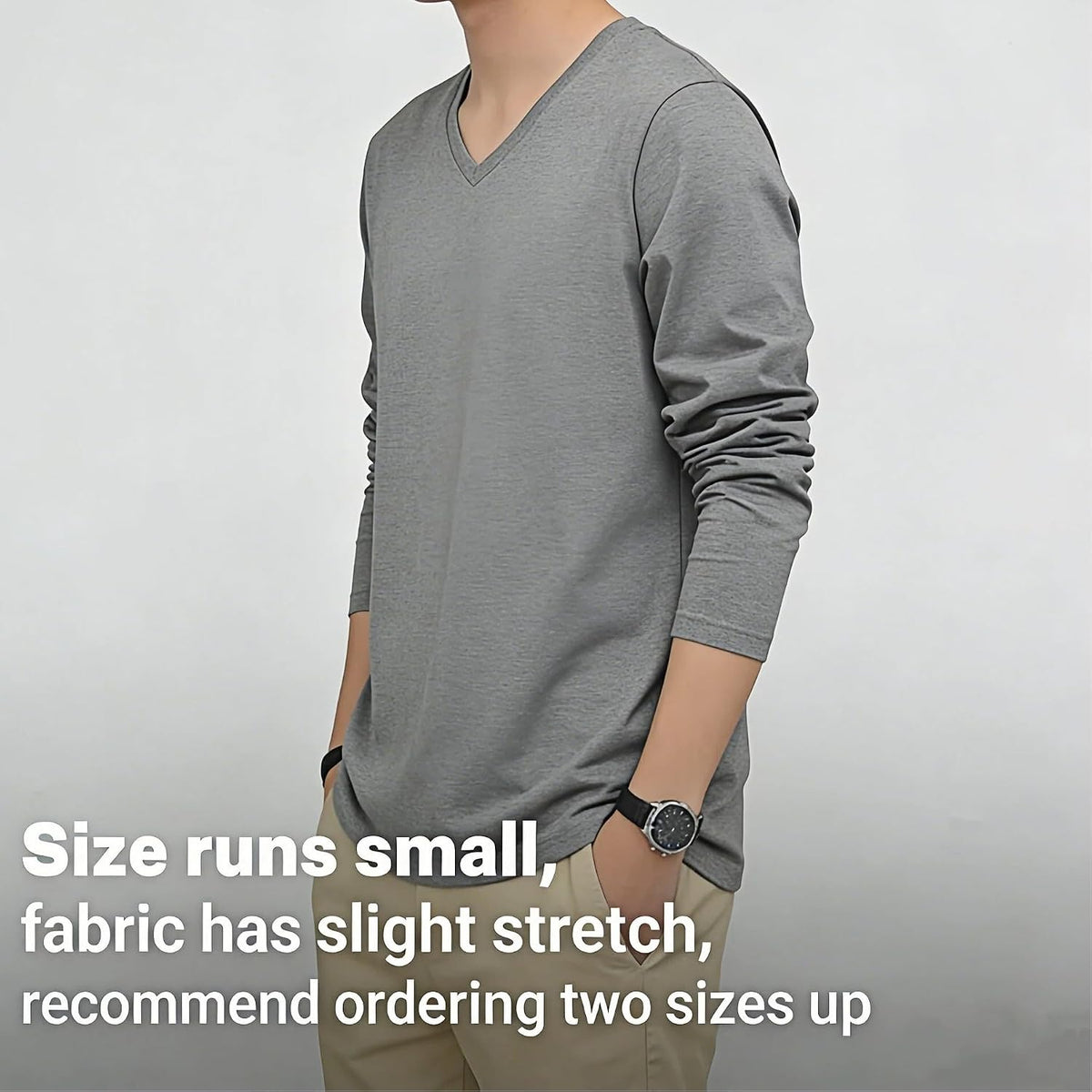 商品图片 3 | B0H1B9JD8K | Mens Long Sleeve Tee Shirts, Soft Cotton V-Neck T-Shirt for Men, Thin Casual Long Sleeve Shirts for Men, Black/White/Gray
