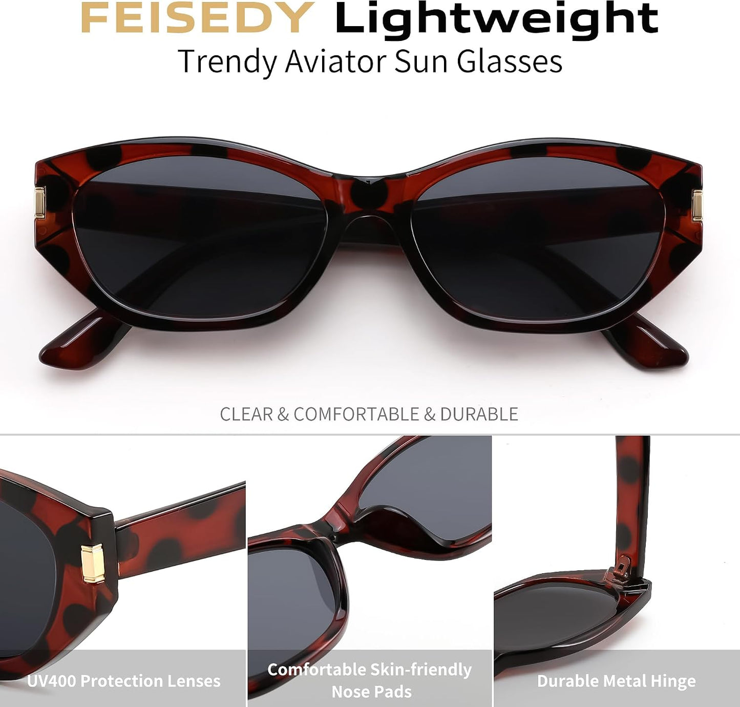 商品图片 19 | B0GV7G6XL2 | FEISEDY Retro Cat Eye Sunglasses for Women Trendy Shades Chunky Frame B0418