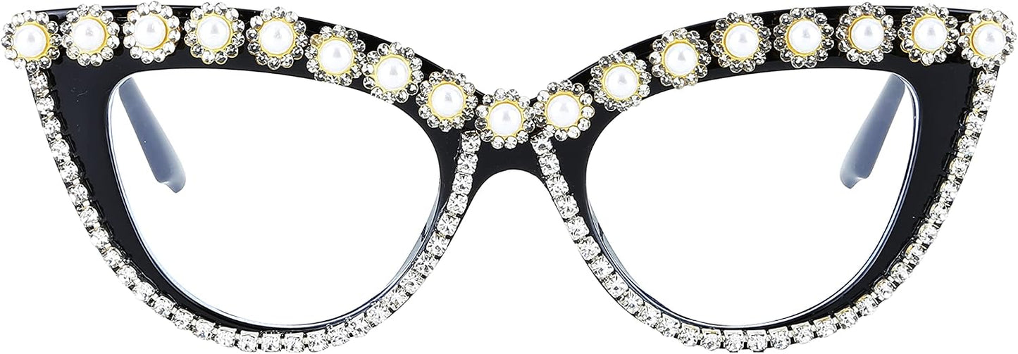商品图片 4 | B0BLH5NHK8 | FEISEDY Diamond Blue Light Blocking Glasses Cat Eye Rhinestone Women Oversized Anti Eyestrain Computer Glasses Frame B2358