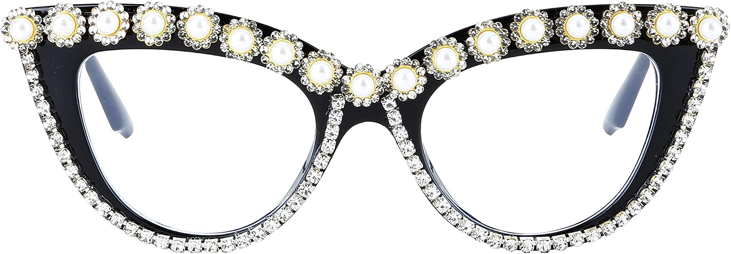 商品图片 4 | B0BLH5NHK8 | FEISEDY Diamond Blue Light Blocking Glasses Cat Eye Rhinestone Women Oversized Anti Eyestrain Computer Glasses Frame B2358