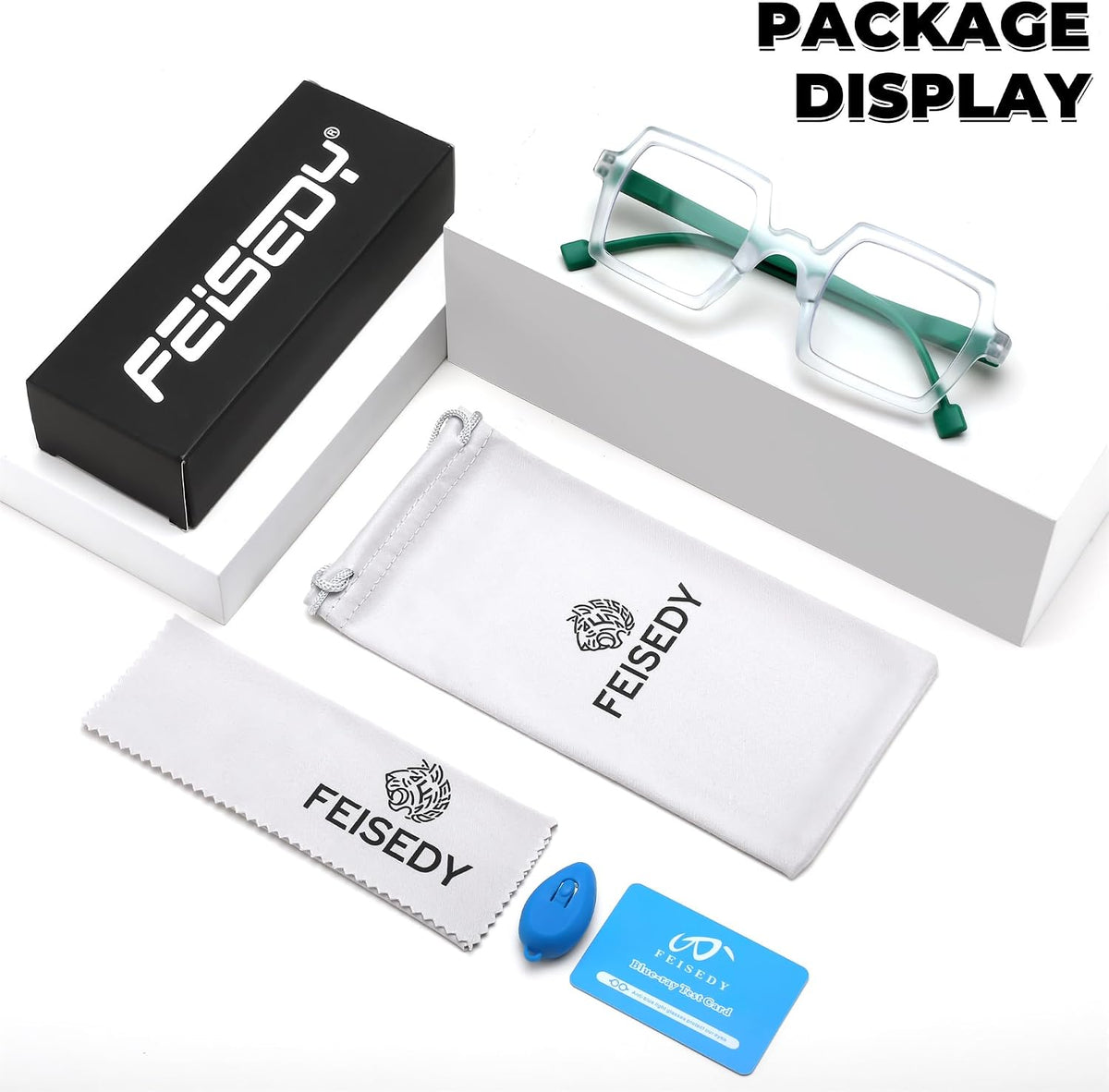 商品图片 21 | B0DNDMV881 | FEISEDY Fashion Blue Light Reading Glasses for Women Square Retro Anti- Glare Digital Eyestrain Readers B0261