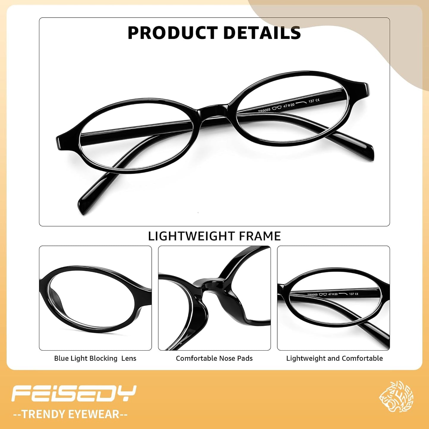商品图片 31 | B0DKNKBFBX | FEISEDY Y2K Retro Oval Nerd Blue Light Glasses for Women B0258