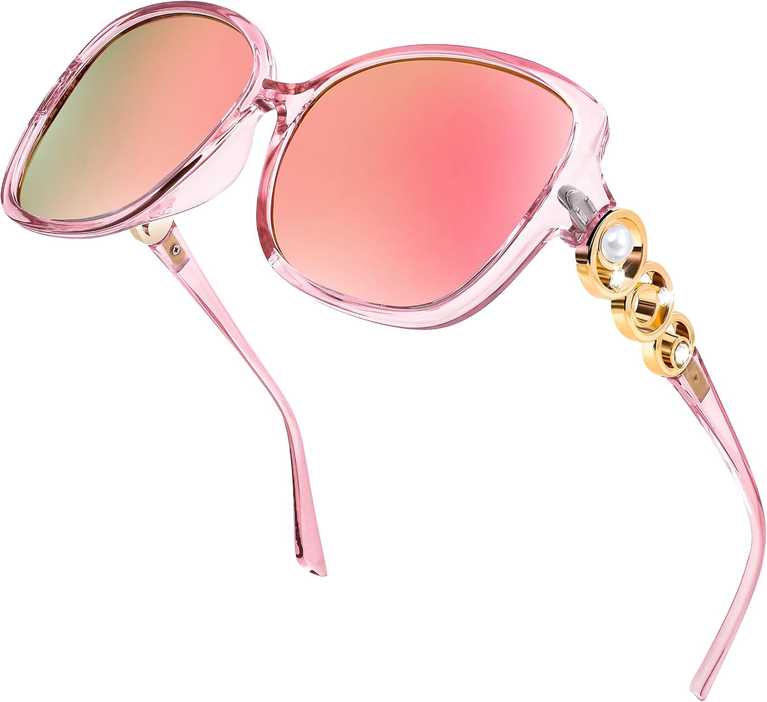 Lively Pink / 61 Millimeters | B0BJ71XGZN | FEISEDY Women's Fashion Sunglasses, Oversized Square Frame with Pearl Sparkling, Polarized UV Protection B2821