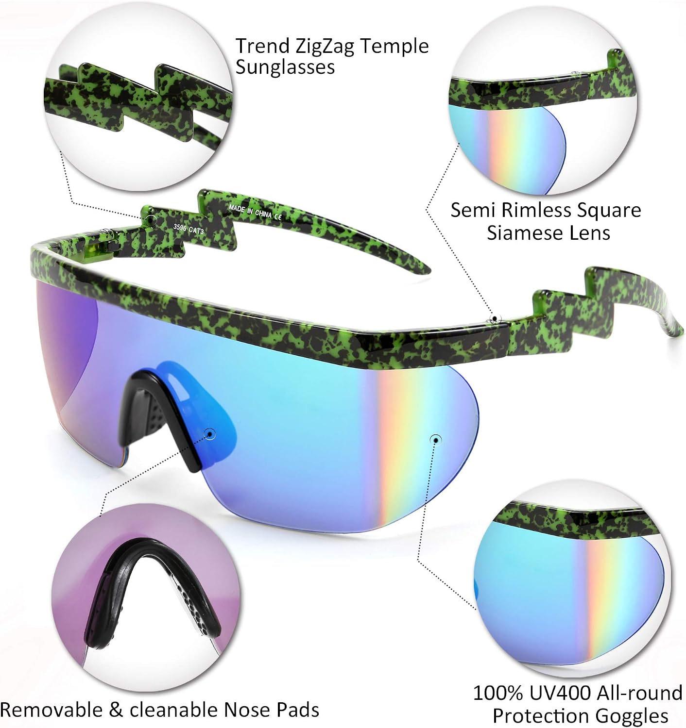 商品图片 53 | B096SD9GGG | FEISEDY Oversized Mirror Shield Sport 80s Sunglasses Ski Goggles Flat Top One Piece Futuristic Visor Women Men B2522