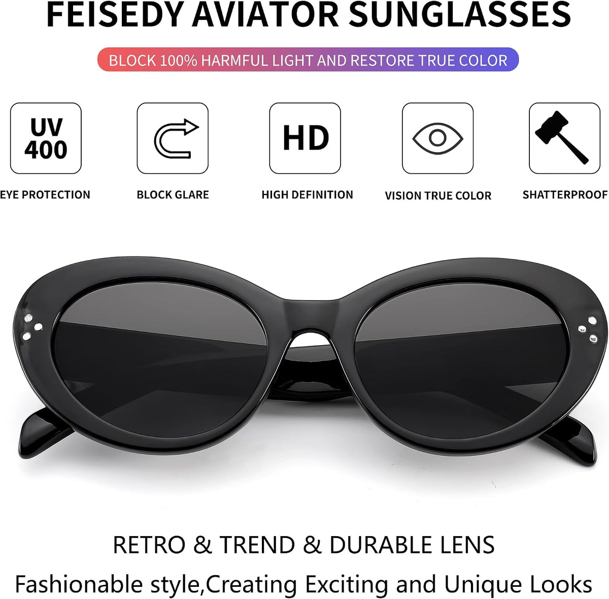 ÉÌƷͼƬ 5 | B0B2W7SH52 | FEISEDY Y2k Oval Sunglasses Womens Thick Bold Retro Clout Goggles Round Cateye Shades B2313