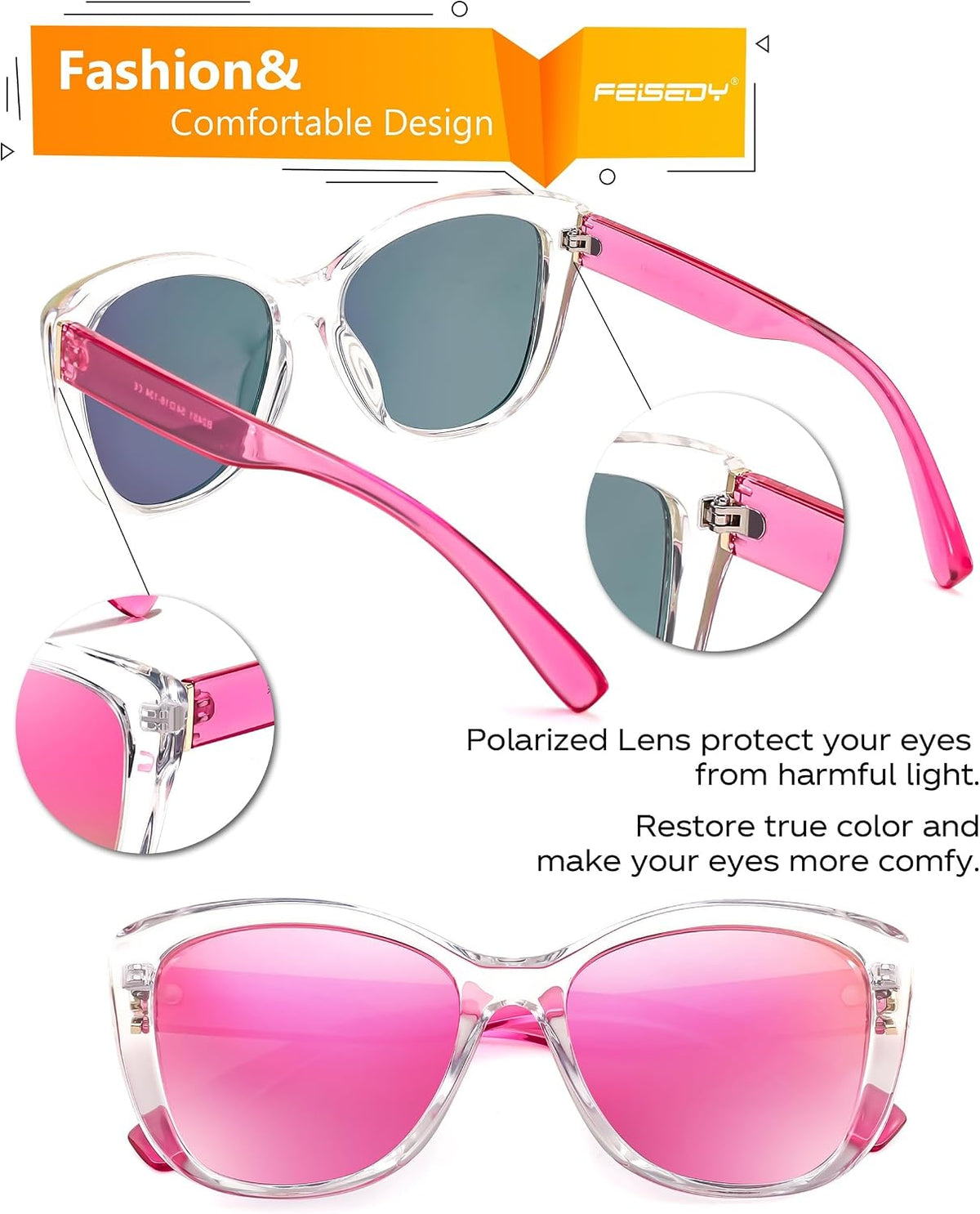 ÉÌƷͼƬ 12 | B07M9V125F | FEISEDY Polarized Vintage Sunglasses American Womens Square Jackie O Cat Eye Sunglasses B2451