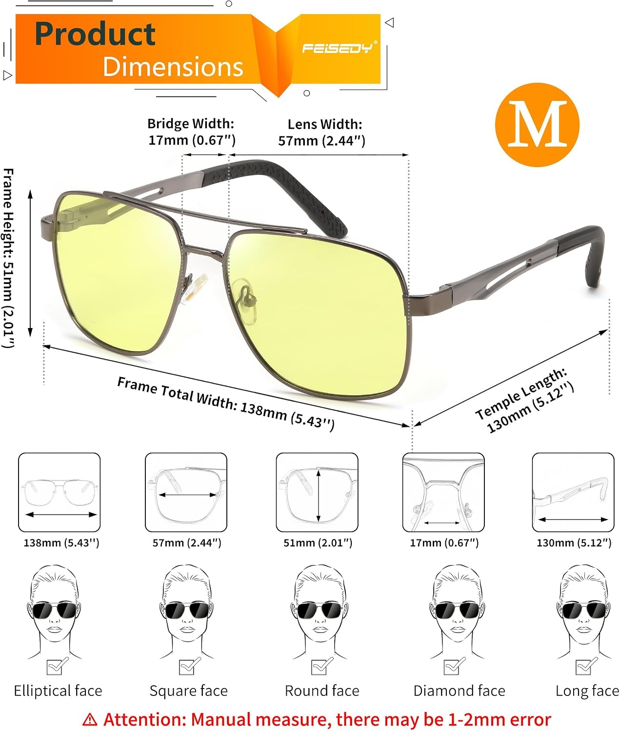 商品图片 7 | B0D6RBYFQB | FEISEDY Polarized Aviator Photochromic Sunglasses Men Women for Day and Night Driving Metal Frame B0172