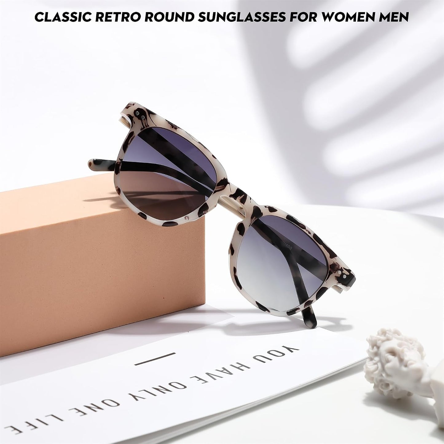 商品图片 32 | B0CCPBD9GS | FEISEDY Classic Polarized Sunglasses Retro Round Sunglasses for Women Men Trendy Shades B0002