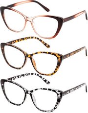 Tea+mixed Brown+mixed Black / 2.0 x | B0G7G5Y6GL | FEISEDY 3 Pack Cat Eye Reading Glasses Blue Light Blocking Women/Men B0374