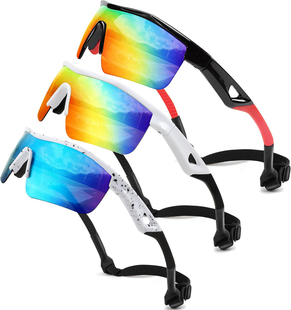3pack Black & Red+white & Red+spot White & Blue / 125 Millimeters | B0DZH1VNXN | FEISEDY Kids Polarized Sports Sunglasses, TR90 UV400 Baseball Cycling