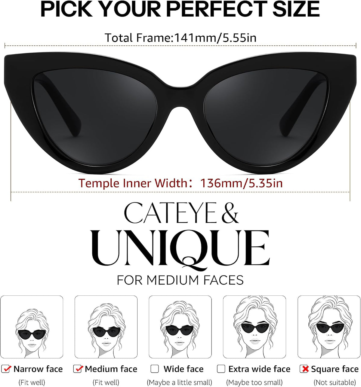 商品图片 6 | B0GVF3CZ9N | FEISEDY Cat eye Sunglasses Polarized and Retro Stylish for Women Men B0428 | UV400 Protection, for Driving Fishing Beach Travel and Party, Metal Accents, Versatile Styling
