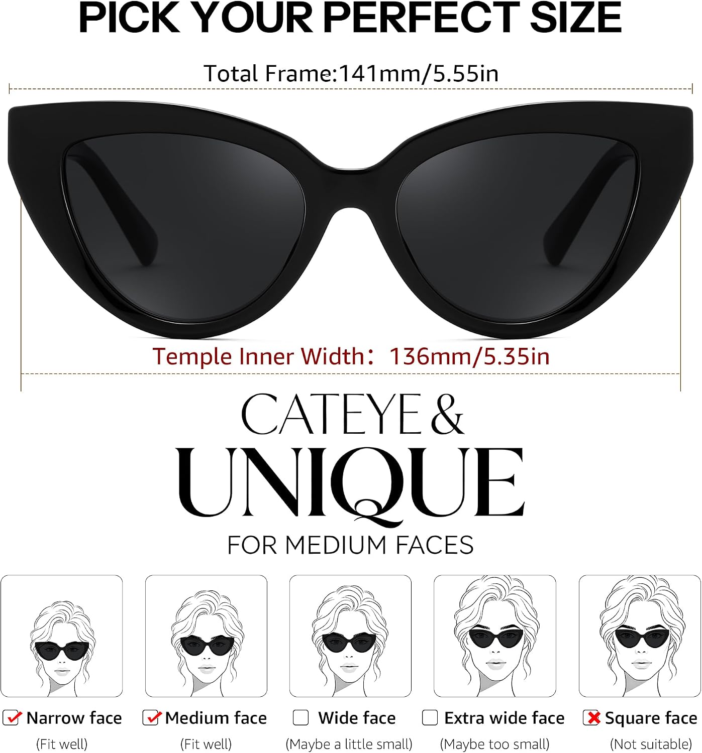 商品图片 6 | B0GVF3CZ9N | FEISEDY Cat eye Sunglasses Polarized and Retro Stylish for Women Men B0428 | UV400 Protection, for Driving Fishing Beach Travel and Party, Metal Accents, Versatile Styling