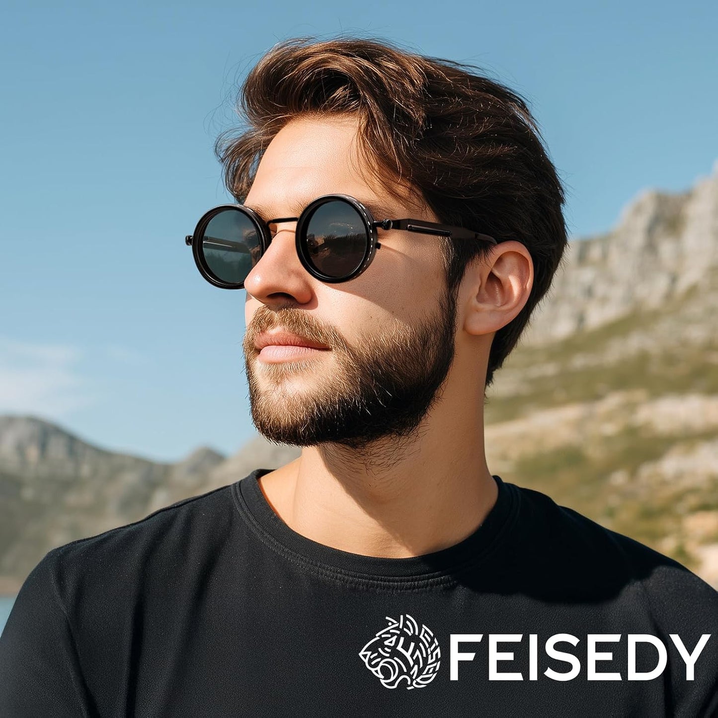 商品图片 2 | B0FK1DDVSV | FEISEDY Adjustable Sunglasses Polarized Men, Round Metal ND Filter B1400