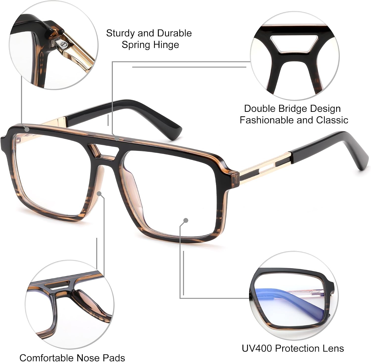 商品图片 29 | B0D9NJ18RZ | FEISEDY Retro Aviator Square Blue Light Glasses for Men Women B0209
