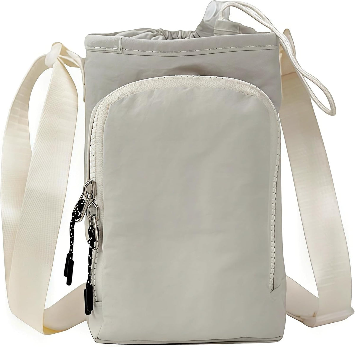 White | B0G3P7XP1K | Water Bottle Sling Bag with Phone Purse, Crossbody Water Bottle Bag with Drawstring & Zipper Pockets, Outdoor Shoulder Bag
