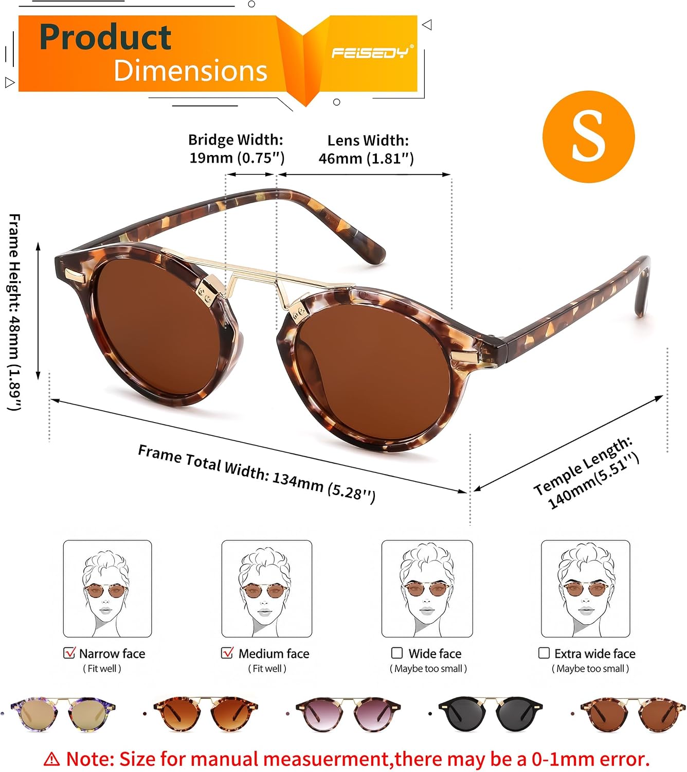 商品图片 6 | B0GX62YR7C | FEISEDY Retro Round Metal Brow Sunglasses for Women for Small Face B0427