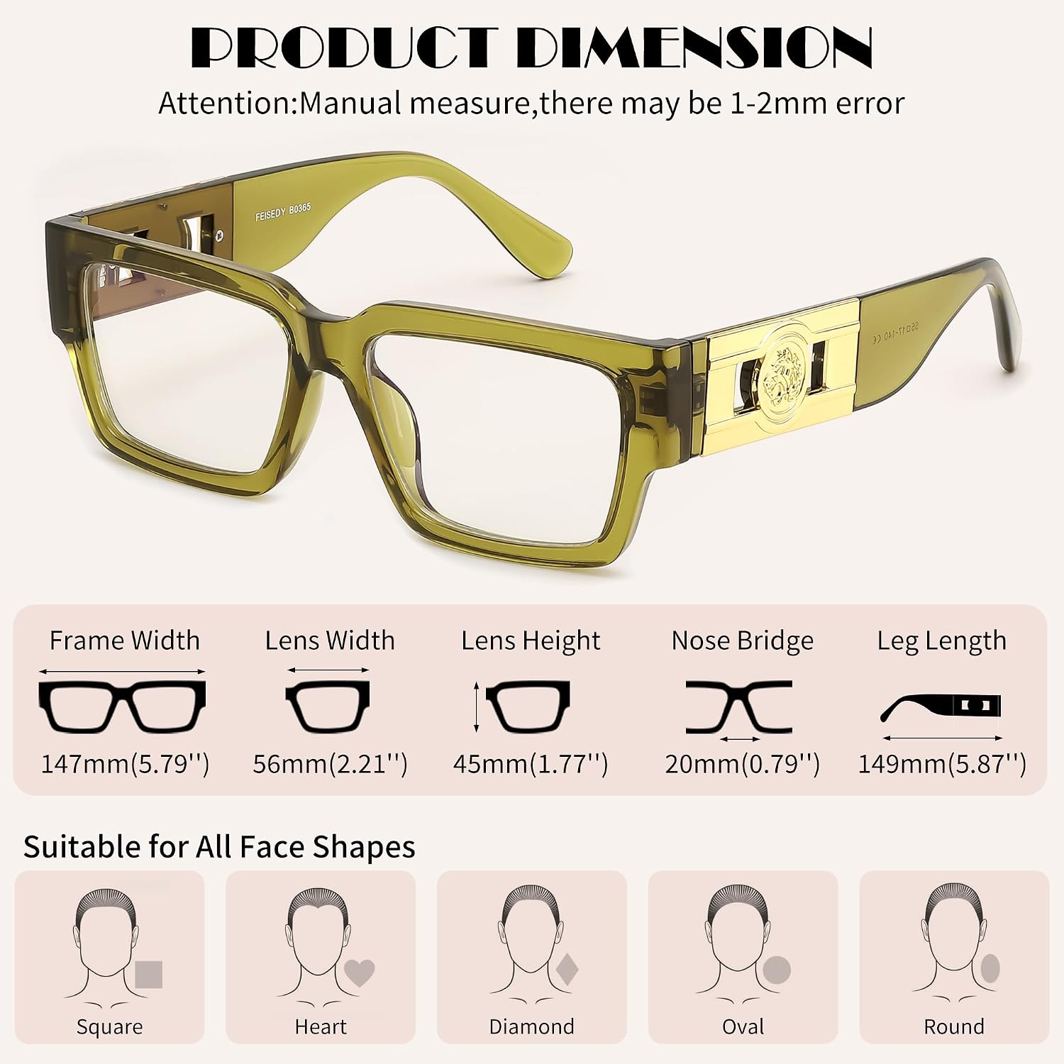 商品图片 20 | B0GQZ4LZK8 | FEISEDY Retro Trendy Rectangle Blue Light Glasses for Women Men B0365
