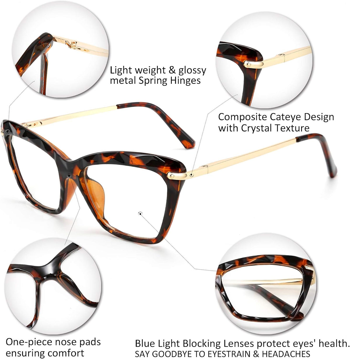 ÉÌƷͼƬ 22 | B088WVS65H | FEISEDY Crystal Cat Eye Reading Glasses Blue Light Blocking Reader Anti Eyestrain Glasses B2596 Champagne 1.75x