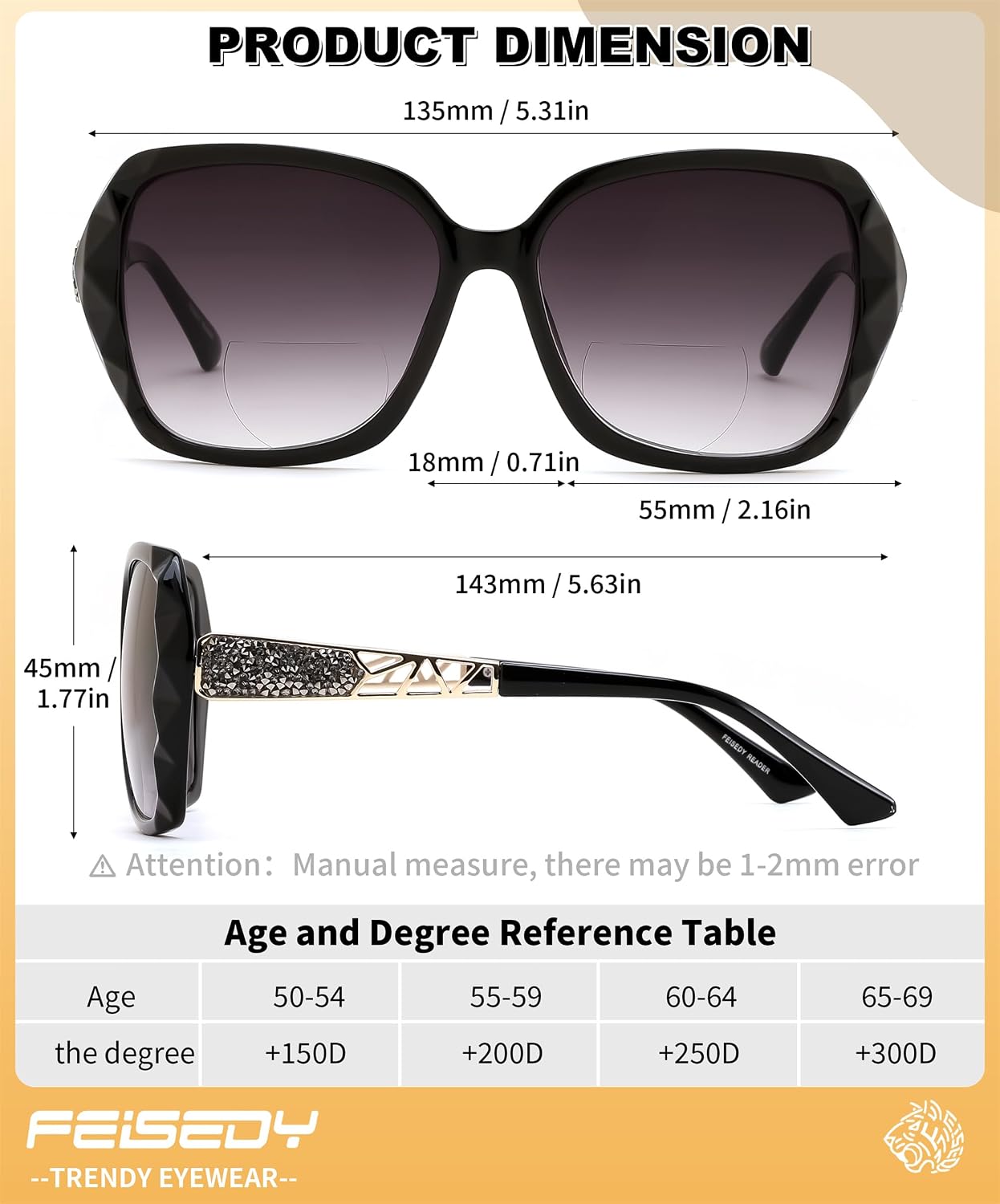 商品图片 12 | B0GSVYSZZX | FEISEDY Oversized Butterfly Bifocal Sunglasses Reader for Women B0353