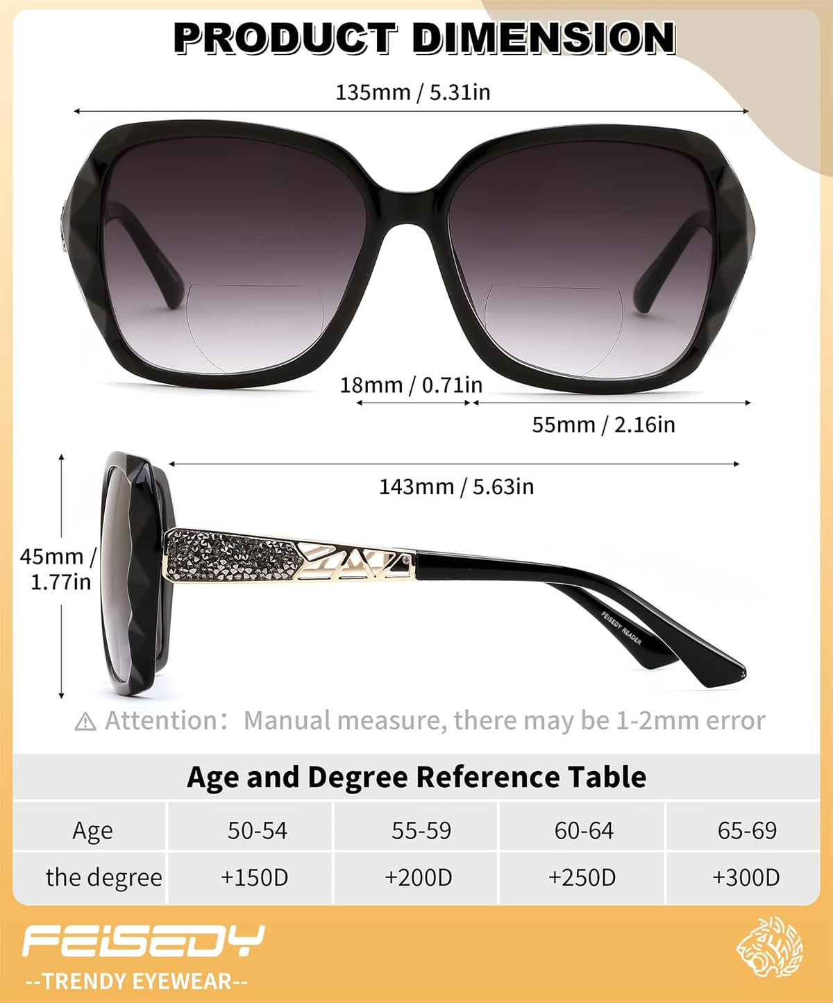 ÉÌƷͼƬ 12 | B0GSVYSZZX | FEISEDY Oversized Butterfly Bifocal Sunglasses Reader for Women B0353