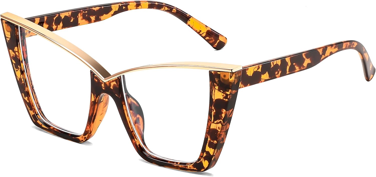 商品图片 31 | B0DGX4KTLX | FEISEDY Fashion Cat Eye Blue Light Blocking Glasses for Women Fake Retro Eyeglasses Oversized Stylish Eyewear Frame B0240