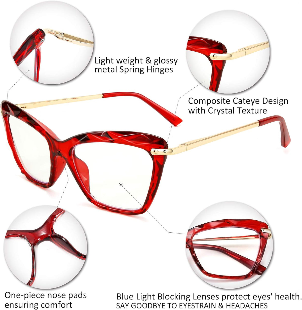 ÉÌƷͼƬ 39 | B088WVS65H | FEISEDY Crystal Cat Eye Reading Glasses Blue Light Blocking Reader Anti Eyestrain Glasses B2596 Champagne 1.75x