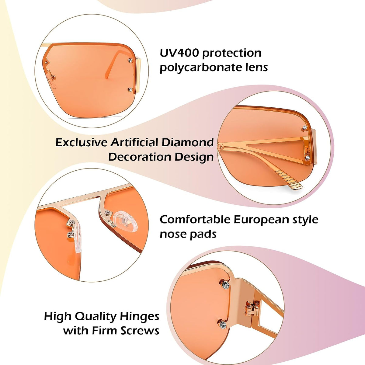 ÉÌƷͼƬ 26 | B0CP2666ZB | FEISEDY Trendy Aviator Sunglasses for Women Men Retro Metal Rimless Frame Square Shades B2985