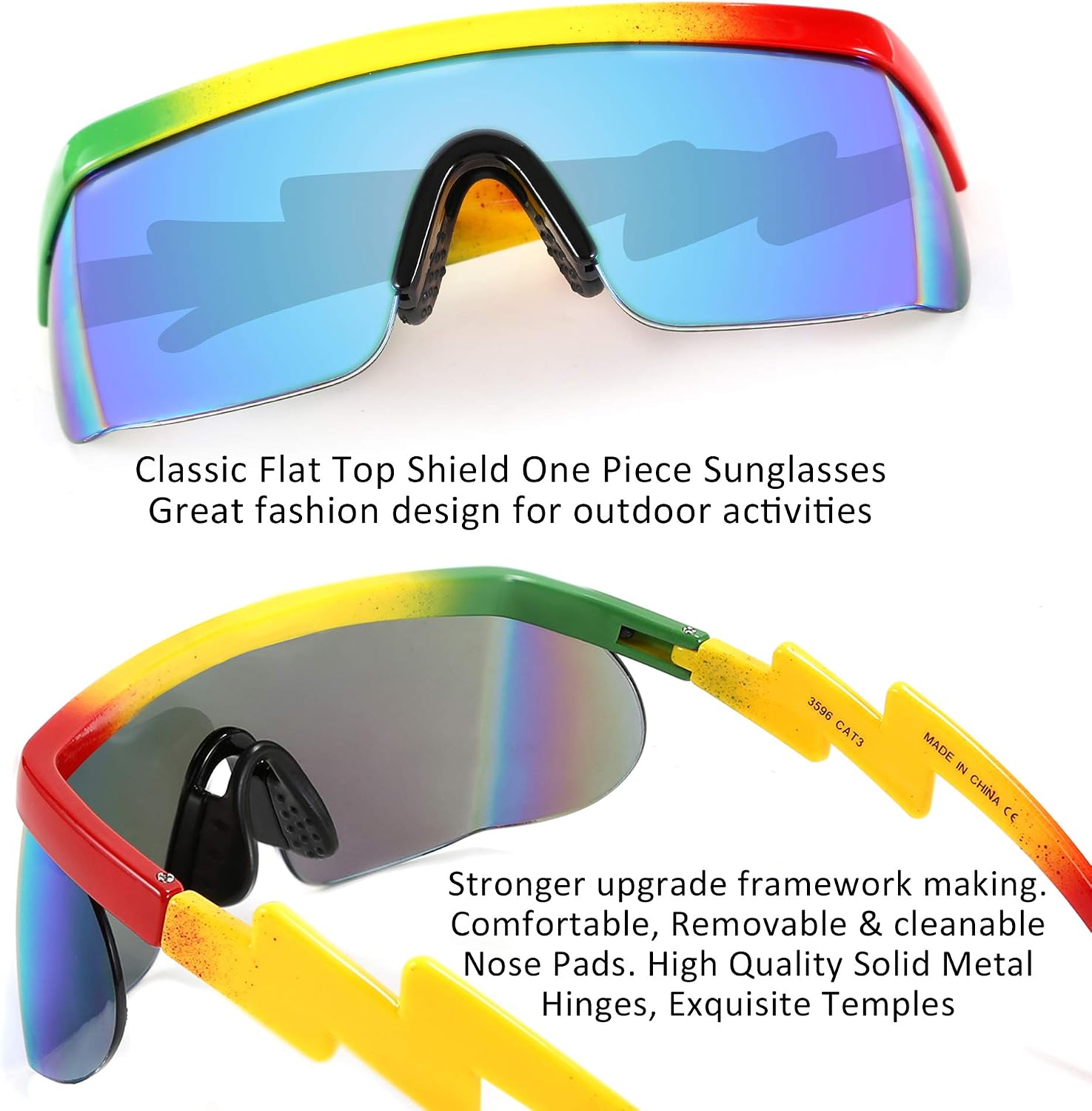 商品图片 76 | B096SD9GGG | FEISEDY Oversized Mirror Shield Sport 80s Sunglasses Ski Goggles Flat Top One Piece Futuristic Visor Women Men B2522