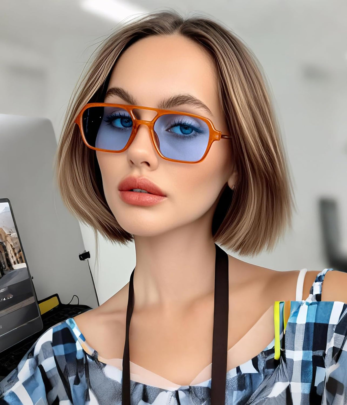 ÉÌƷͼƬ 21 | B0925V3NP4 | FEISEDY Vintage Square 70s Flat Aviator Sunglasses Women Men Metal Design Shades B2752