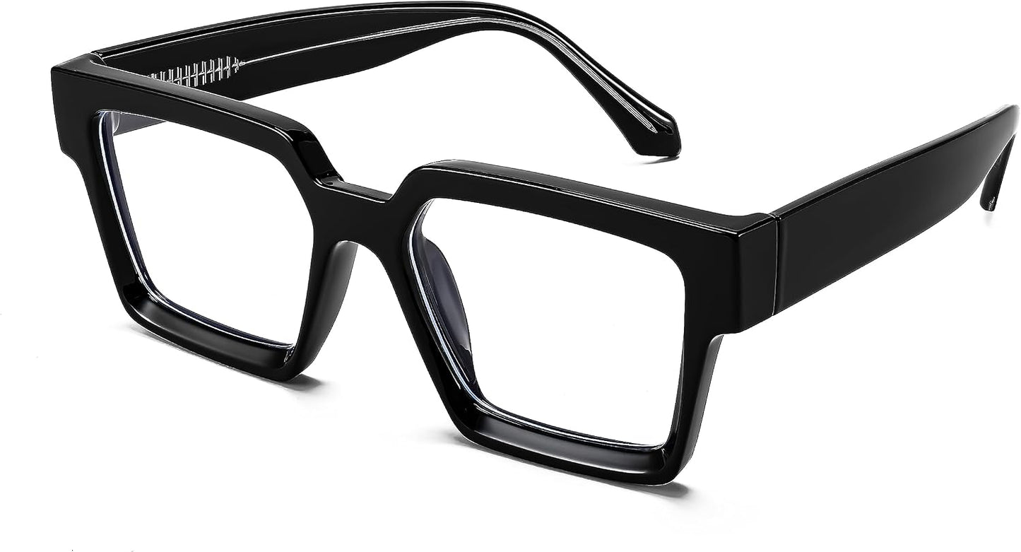 001 - Black / 53 Millimeters | B0CDBGRFFY | FEISEDY Oversized Blue Light Glasses for Women Men TR90 Retro Square Anti Eyestrain Glasses Rectangle Fashion Frame B0037