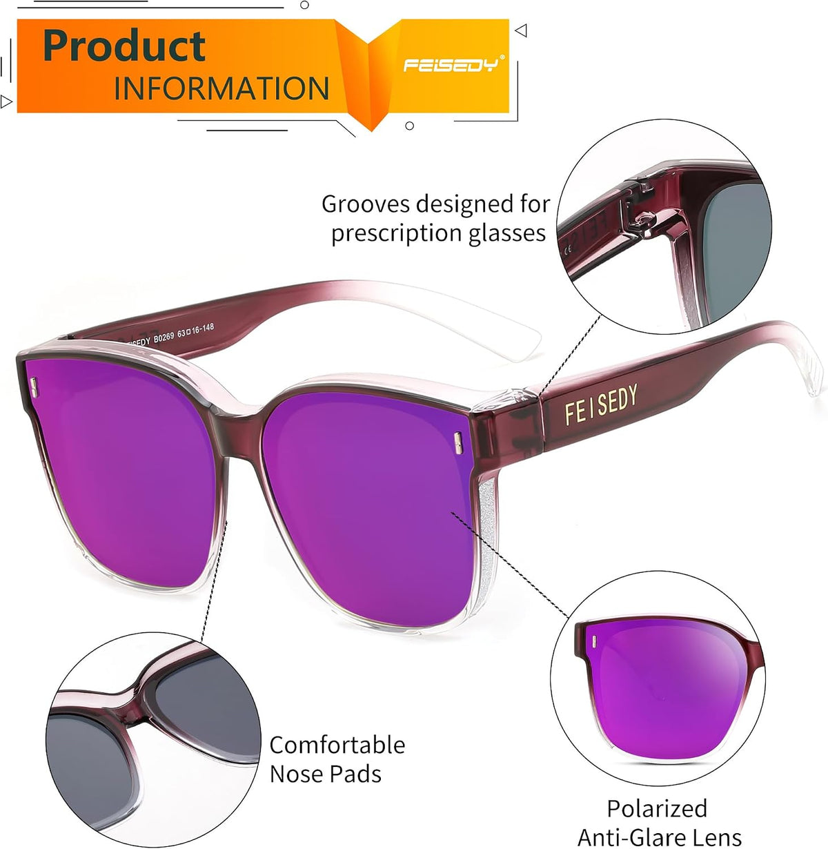 ÉÌƷͼƬ 38 | B0DS5D4WB4 | FEISEDY Sunglasses That Fit Over Glasses for Women Men UV400 B0269