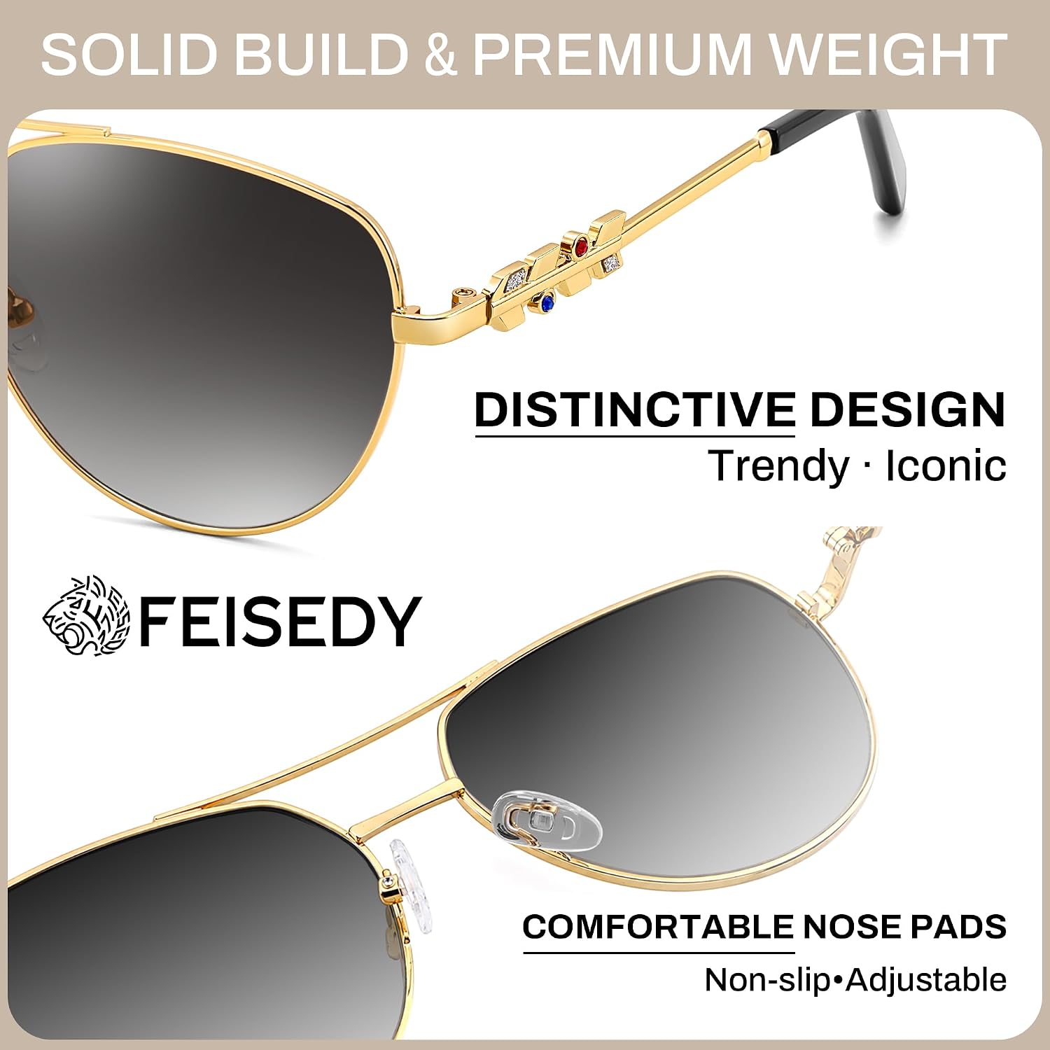 商品图片 18 | B0H4QPVJY6 | FEISEDY Retro Aviator Sunglasses for Women Men UV400 Shades B0409