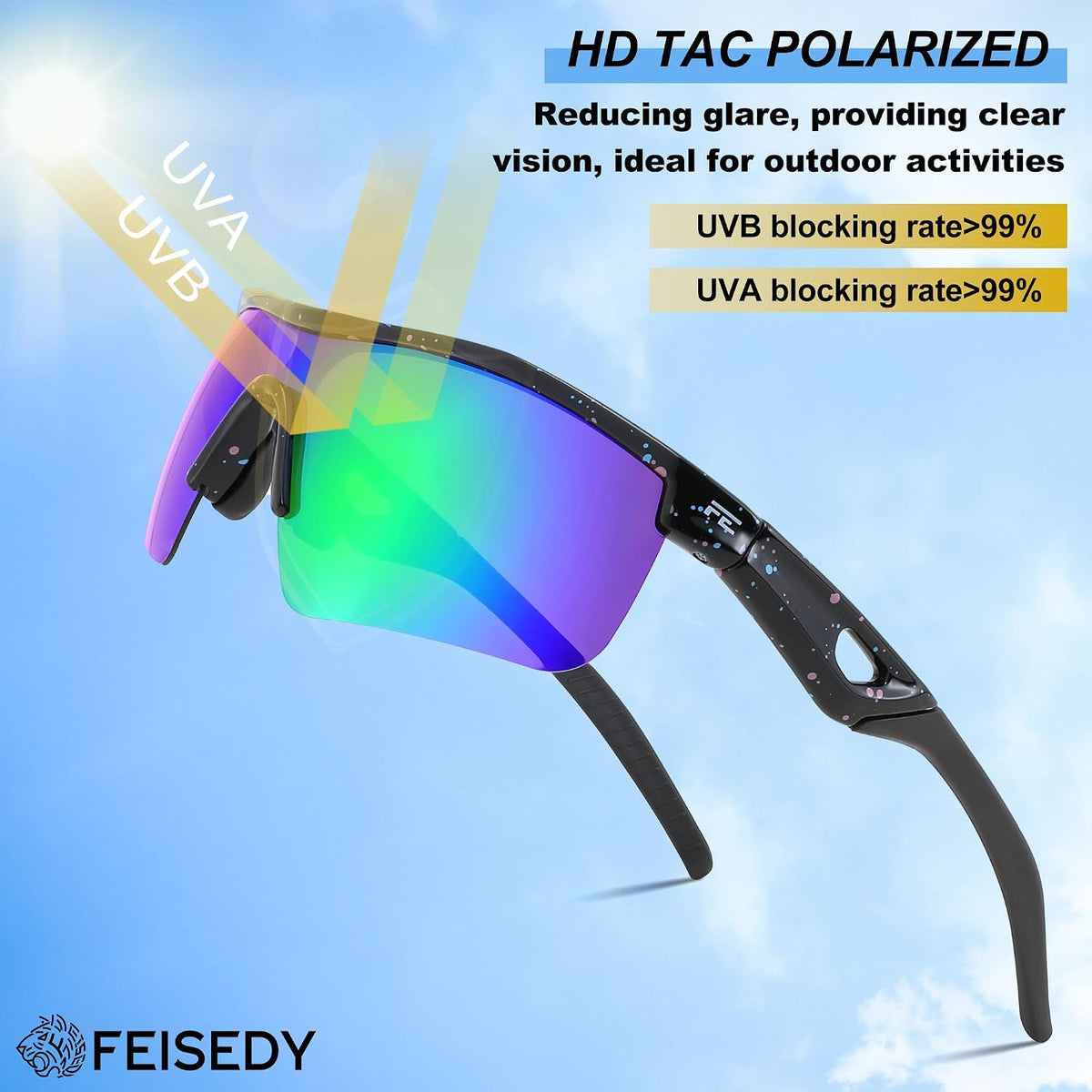 ÉÌƷͼƬ 120 | B07JZ18KMZ | FEISEDY Kids Polarized Sports Sunglasses, TR90 UV400 Baseball Cycling