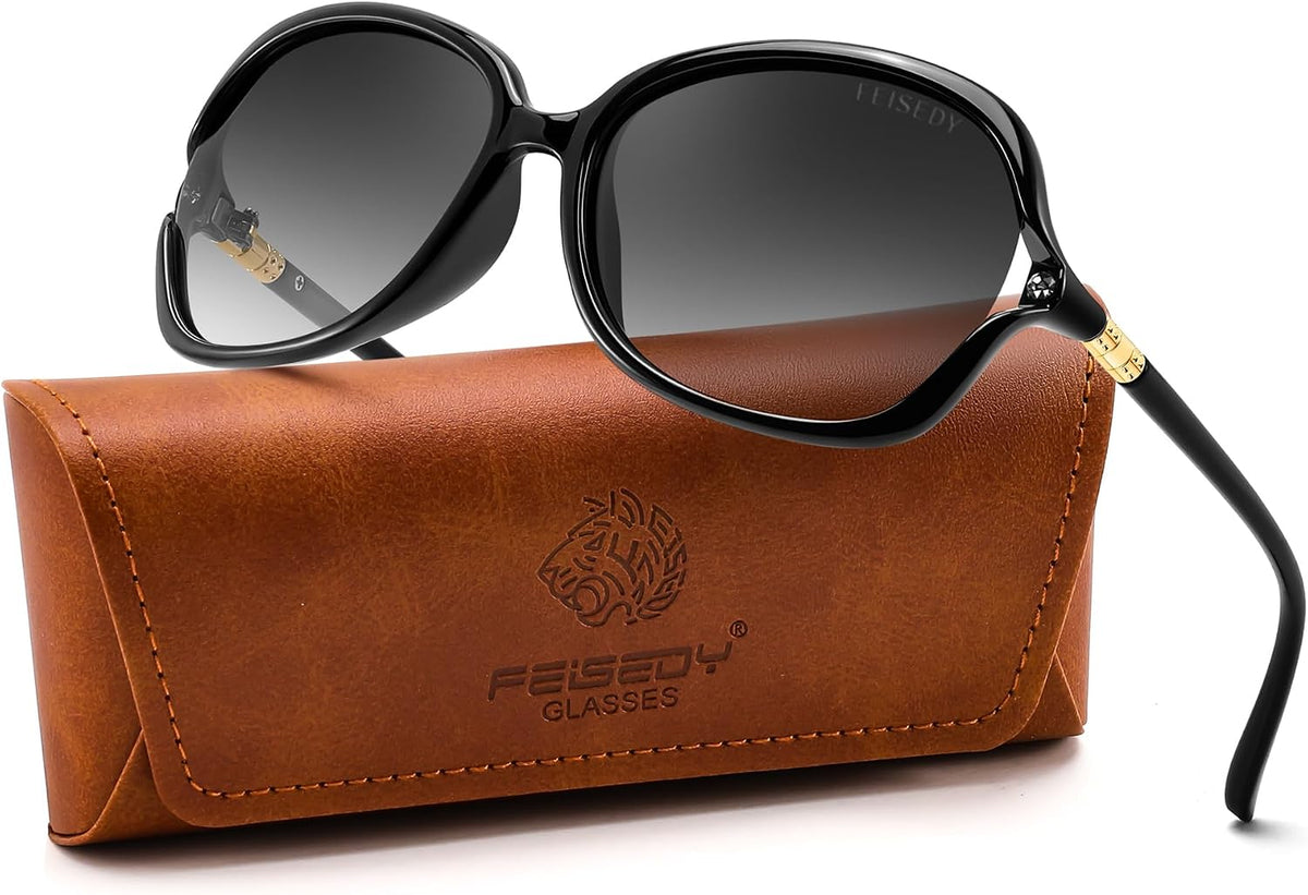 Black Frame + Gradient Gray Lens / 57 Millimeters | B0H8NDYCW9 | FEISEDY Fashion Polarized Sunglasses for Women Butterfly UV400 B0424