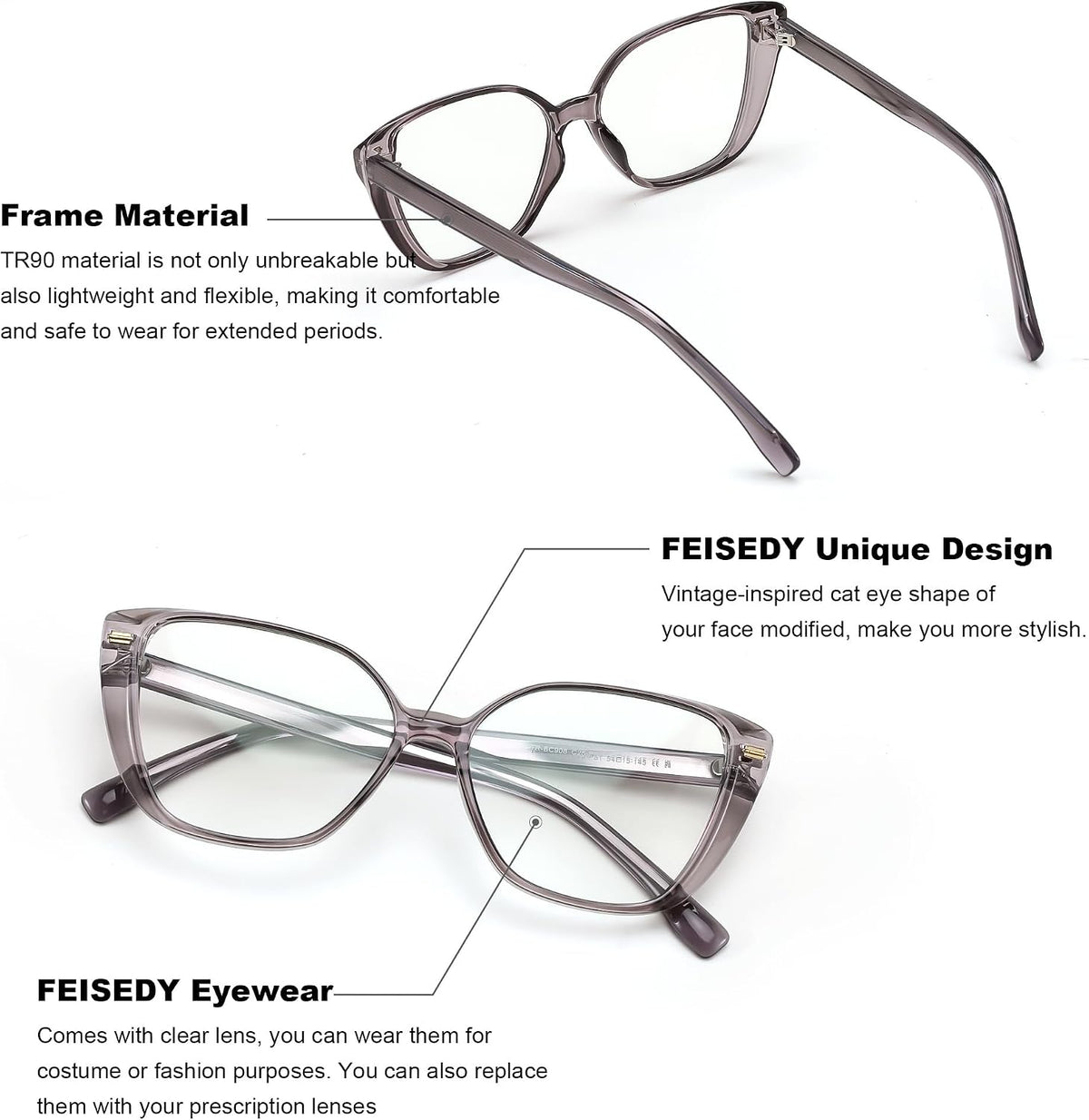 ÉÌƷͼƬ 11 | B0CTQL71PM | FEISEDY Cat Eye Blue Light Glasses for Women Anti Glare Eyestrain Computer Game Glasse B0123