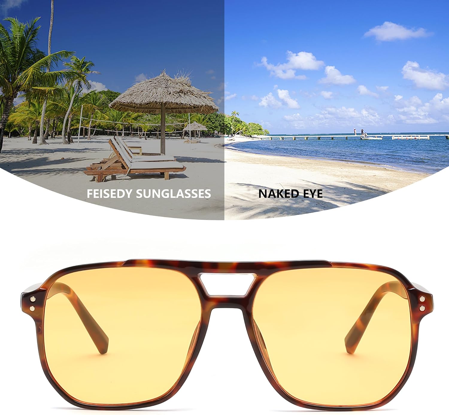 商品图片 37 | B09J8999GR | FEISEDY Retro Square Aviator Sunglasses Women Men 70s Vintage Trendy Plastic Frame Sun Glasses B2835