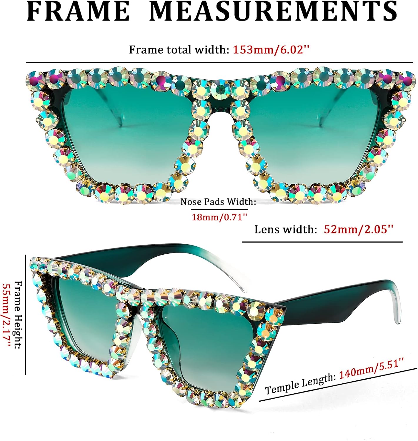 商品图片 11 | B09V7X56D4 | FEISEDY Women Crystal Square Cat Eye Sunglasses Sparkling Trendy Retro Cateye Sunglasses B2898